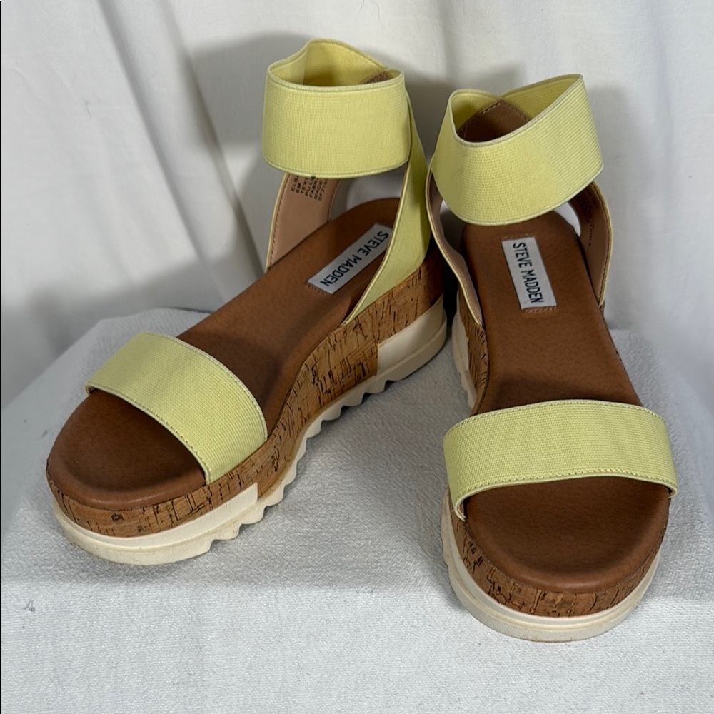 Steve Madden Yellow Wedge Sandals with Cork Footbed